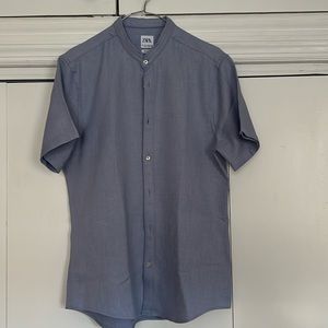 Zara Men’s Slim short sleeve shirt with Grandad Collar